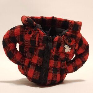 FUN MOOSEHEAD LAGER Beer Buffalo Plaid Flannel Jacket Beverage Holder RED